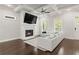 Bright living room with fireplace and coffered ceilings at 435 Webb Dr, Norcross, GA 30071