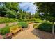A serene community park with gravel walking paths, several benches, and lush landscaping at 385 Windy Pines Trl, Roswell, GA 30075
