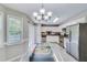 Bright eat-in kitchen with stainless steel appliances, tile backsplash, and updated lighting at 236 Fairview Dr, Dallas, GA 30157