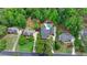 Aerial view of the property featuring a large backyard, mature trees, and manicured landscaping at 5335 Bannergate Dr, Johns Creek, GA 30022