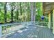 View of a wood deck overlooking a wooded area. A blue bird feeder hangs off the side at 6419 Danbury Ln, Norcross, GA 30093