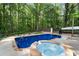 Inviting backyard featuring a sparkling pool and attached spa, surrounded by lush greenery and mature trees at 1125 Murray Sw Cir, Marietta, GA 30064