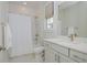 Bright bathroom features a shower and tub, a crisp white vanity with marble countertop, and neutral walls at 750 Tannery Cmn, Alpharetta, GA 30009