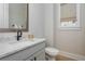 Chic powder room with marble countertop and modern fixtures at 750 Tannery Cmn, Alpharetta, GA 30009