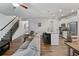 Open floor plan view showcasing the staircase, kitchen island, and comfortable living space at 218 Piedmont Cir, Canton, GA 30114