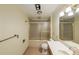 The bathroom features a shower-over-tub combo with framed sliding doors at 3601 Club Nw Dr, Kennesaw, GA 30144