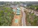 Aerial view showcases tennis courts, a playground, pool, and a scenic lake at 422 Murphy Avenue, Canton, GA 30114