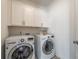 A functional laundry room with white cabinets installed over the washer and dryer machines at 7455 Cordery Rd, Cumming, GA 30040