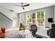 Sunlit home office features views of the outdoors and a stylish zebra-print rug, perfect for a productive work environment at 3408 Landen Pine Ne Ct, Atlanta, GA 30305
