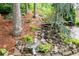 Backyard waterfall feature with lush greenery, rock accents, and charming lanterns creating a tranquil and inviting outdoor space at 2239 Tayside Nw Xing, Kennesaw, GA 30152