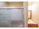 Bathroom featuring a glass enclosed shower and a vanity with a sink at 3416 Harrison Rd, Atlanta, GA 30344