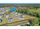 Beautiful aerial view of a suburban neighborhood with modern homes surrounding a tranquil pond at 3440 Carswell Bnd, Cumming, GA 30028