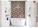Bright bathroom featuring a soaking tub and decorative tile accent wall at 2075 Six Branches, Roswell, GA 30076