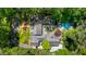 Aerial view of a house with lush landscaping, an inviting pool, and a charming outdoor kitchen at 2890 Howell Mill Rd, Atlanta, GA 30327