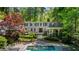 Stunning backyard featuring a pool, flagstone patio, and lush landscaping, perfect for relaxation and entertaining at 2890 Howell Mill Rd, Atlanta, GA 30327