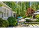 A backyard features a pool, manicured landscaping, and stone pathways at 2890 Howell Mill Rd, Atlanta, GA 30327