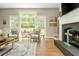 Charming living room with fireplace, hardwood floors, and windows that offer outdoor view at 690 Sienna Dr, Cumming, GA 30040