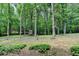 Lush backyard featuring mature trees and a charming wooden playhouse in a private, serene setting at 1595 Northcliff Trce, Roswell, GA 30076