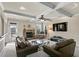 Cozy living room featuring a stone fireplace, coffered ceiling, and an open layout perfect for relaxing at 1307 Clarecastle Ln, Buford, GA 30519