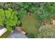 Aerial backyard view featuring lush green lawn, playground, firepit, patio, and privacy landscaping at 2640 Garland Way, Duluth, GA 30096