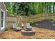 Cozy backyard with fire pit, chairs, statue and wood fence offers a private outdoor space at 2640 Garland Way, Duluth, GA 30096