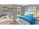 Bright bedroom offering lots of natural light, with shelving and bedside tables for extra storage at 2640 Garland Way, Duluth, GA 30096