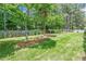 The beautiful backyard features a well-manicured lawn, mature trees, and privacy fencing at 9810 Foxworth Dr, Alpharetta, GA 30022