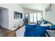 Cozy living room featuring hardwood floors, a TV, and a plush blue sectional at 110 Turman Se Ave, Atlanta, GA 30315