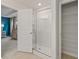 Bathroom featuring a modern shower with glass enclosure, and linen closet at 340 Navigator Ln, Mcdonough, GA 30253