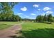 Expansive green yard with mature trees, a winding driveway, and distant mountain views at 3695 Highway 140, Rydal, GA 30171