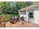 A charming outdoor deck area with wicker furniture is perfect for entertaining or relaxing at 1450 Holly Bank Cir, Atlanta, GA 30338