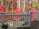 Backyard view with a wooden deck and stairs with colorful Autumn foliage at 608 Tabbystone Nw St, Marietta, GA 30064