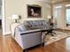Comfortable living room with a gray sofa, artwork, and shutters creating a relaxing atmosphere at 608 Tabbystone Nw St, Marietta, GA 30064