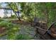 Serene backyard sitting area with stone pathway, mature trees, and lush landscaping at 615 Wilson Nw Rd, Atlanta, GA 30318