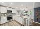 Modern kitchen with stainless steel appliances, white cabinetry, granite countertops, and backsplash at 4281 Chimney Lake Ne Dr, Roswell, GA 30075