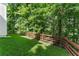 Side view of a well-maintained backyard with lush green grass and a wooden fence at 1575 Wynridge Pointe, Alpharetta, GA 30005