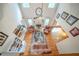 Aerial view of the living room with vaulted ceilings, fireplace, and hardwood floors at 5610 Mountain Meadow Ct, Stone Mountain, GA 30087