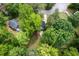 Aerial view of a home surrounded by lush trees, showcasing its private and serene location at 9438 Cedar Creek Pl, Douglasville, GA 30135
