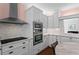 Modern kitchen with white cabinets, stainless steel appliances, marble countertops, and backsplash at 1421 Peachtree Ne St # 214, Atlanta, GA 30309