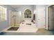Bright bathroom featuring a large tub, tiled floor, and a window at 2759 Beddington Way, Suwanee, GA 30024