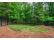 Fenced backyard with green grass and mature trees for shade at 2024 Towneship Trl, Roswell, GA 30075