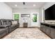 Finished basement with modern furniture, stylish decor, and a large tv, perfect for entertainment at 2024 Towneship Trl, Roswell, GA 30075