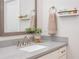 Bathroom vanity with granite countertop, modern faucet, and decorative accents and a mirror at 2024 Towneship Trl, Roswell, GA 30075