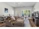 Spacious living room with hardwood floors, a comfortable sectional, and a view of the outdoors at 11255 Wittenridge Dr, Alpharetta, GA 30022