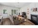 Bright and open living room featuring hardwood floors, a fireplace, and ample natural light at 11255 Wittenridge Dr, Alpharetta, GA 30022