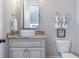 Charming half bathroom with granite countertop, white vessel sink, and decorative wall accents at 2370 Bradwardine Ct, Cumming, GA 30041