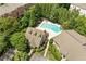 Aerial view of a community swimming pool with lounge chairs and lush greenery at 3200 Seven Pines Ct # 103, Atlanta, GA 30339