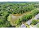 Beautiful aerial view of a scenic lake surrounded by lush greenery and luxury homes in a desirable community at 420 Big Bend Trl, Sugar Hill, GA 30518