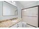 Bathroom featuring granite countertops, white cabinets, and glass shower doors at 420 Big Bend Trl, Sugar Hill, GA 30518