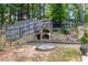 Backyard with a rustic brick outdoor fire place and seating area at 825 Yosemite Dr, Suwanee, GA 30024